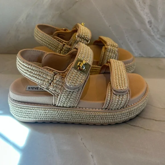 Steve Madden Bigmona Raffia Platform Sandals - Picture 2 of 5